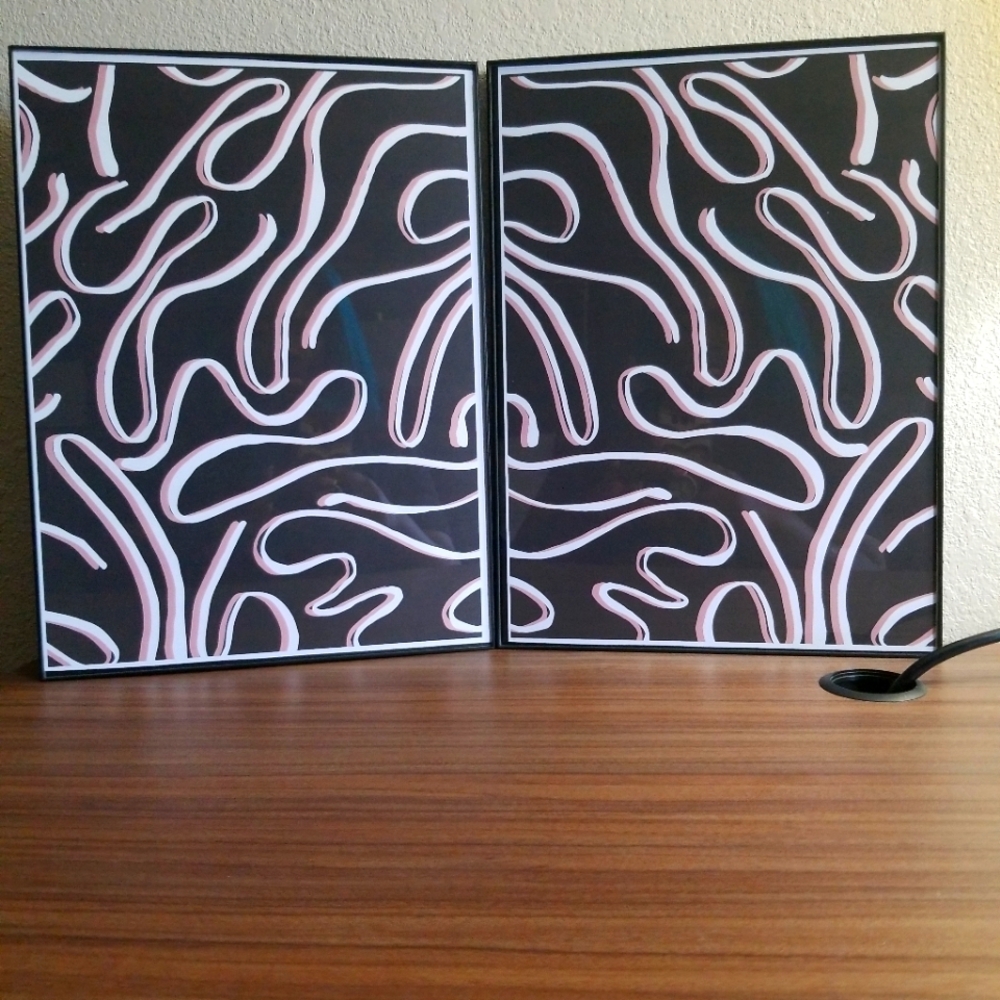 "11x14" Matte Black Framed Pink Neon Black "Femme" Abstract Art